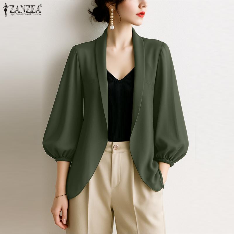 ZANZEA Womens Summer Casual 3/4 Sleeve Loose Cardigan Blouse