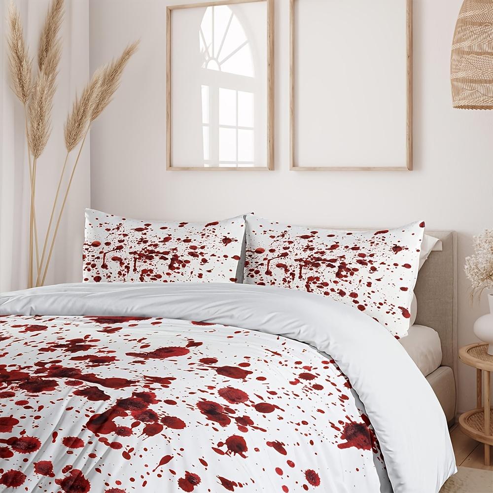 Horror Duvet Cover Set, Splashes of Blood Grunge Style Bloodstain Horror Scary Zombie Halloween Themed Print, Decorative 3pcs