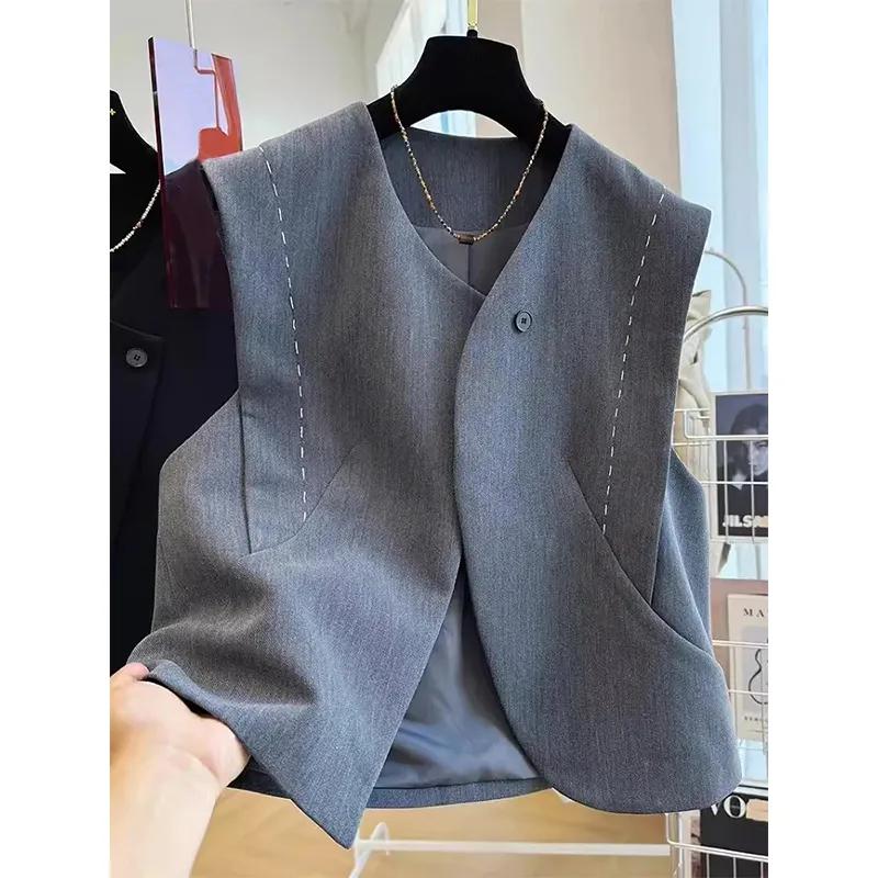 

Женский весенне-осенний дизайн, уникальный темперамент, короткий костюмный жилет, темпераментное пальто для делового стиля 2XL серый