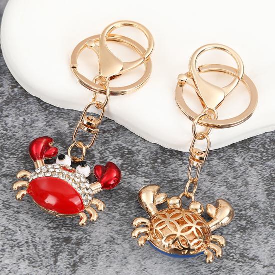Keychain Pendant Sparkling Rhinestones Inlaid Crab Design Key Holder with Lobster Clasp Lightweight Car Bag Accessory