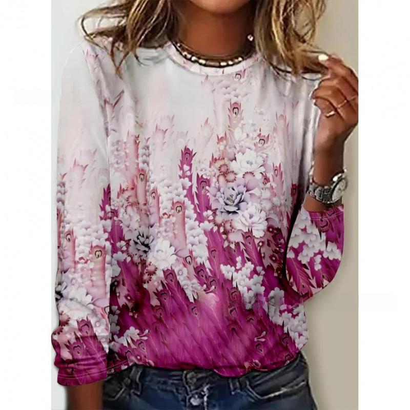 Popular Style Printed Long Sleeve T-shirt Floral Print Women's Clothing