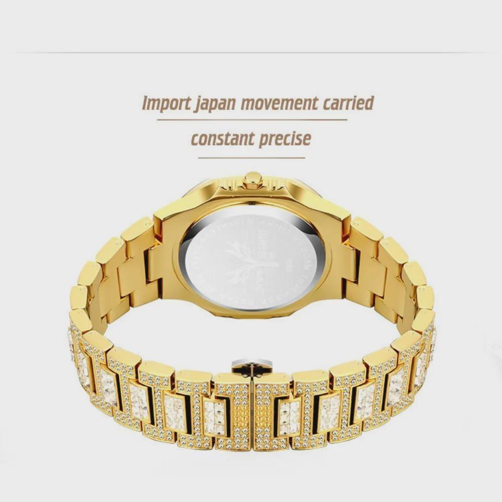 Hip Hop Iced Out Mens Watch Diamond Paved Analog Quartz Watch Waterproof Stainless Steel Luxury Wristwatch