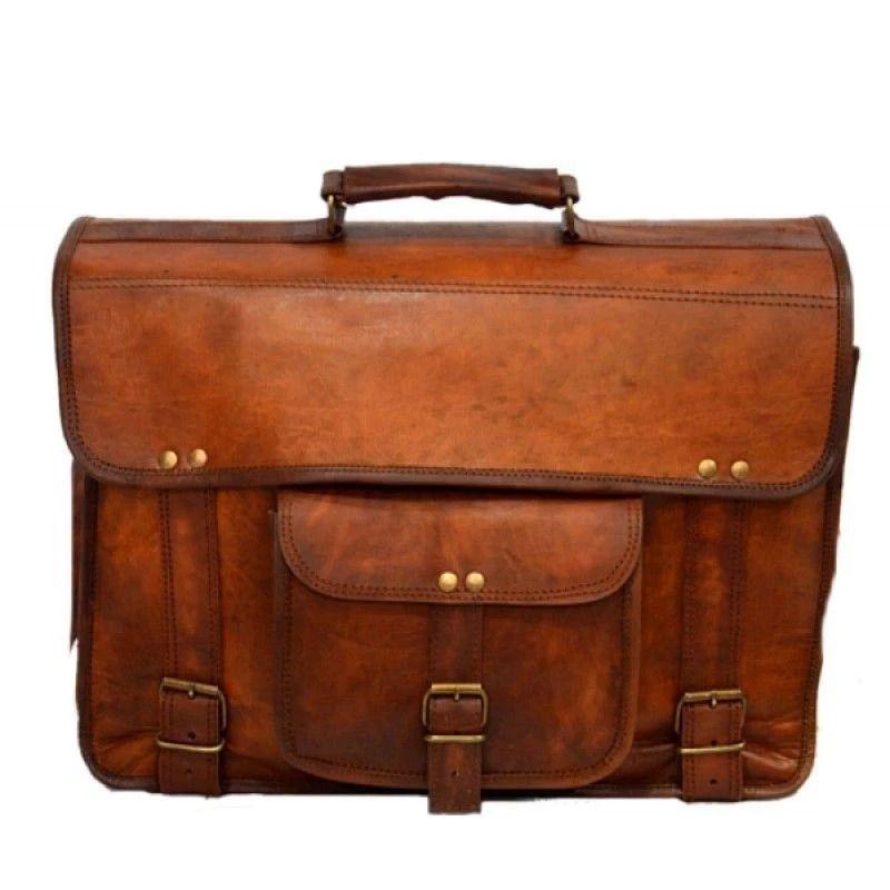 Vintage Art Messenger Shoulder Briefcase Laptop Bag Leather Men's Genuine Brown