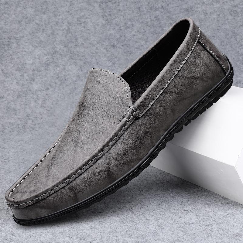 

Модные итальянские мужские мокасины ручной работы из натуральной кожи, официальная повседневная обувь, высококачественные мужские туфли для вождения, удобные мужские туфли без застежек на плоской подошве 46 серый