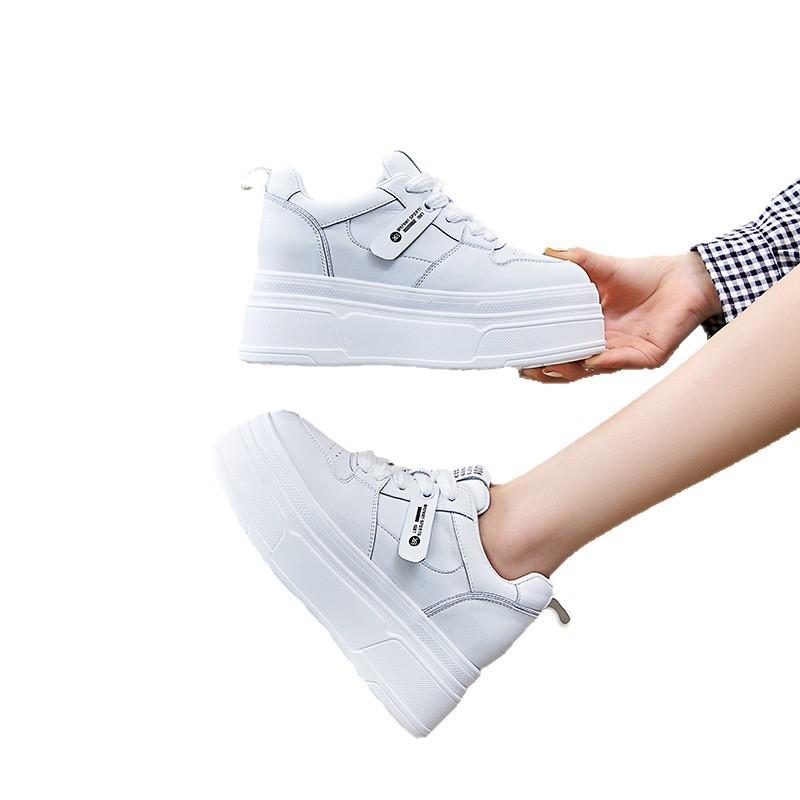 Spring versatile leisure students thick-soled inner height increase leather muffin sole single shoes women's fashion breathable