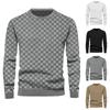 Men S Long Sleeve Crew Neck Checkered Jacquard Casual Sweatshirt