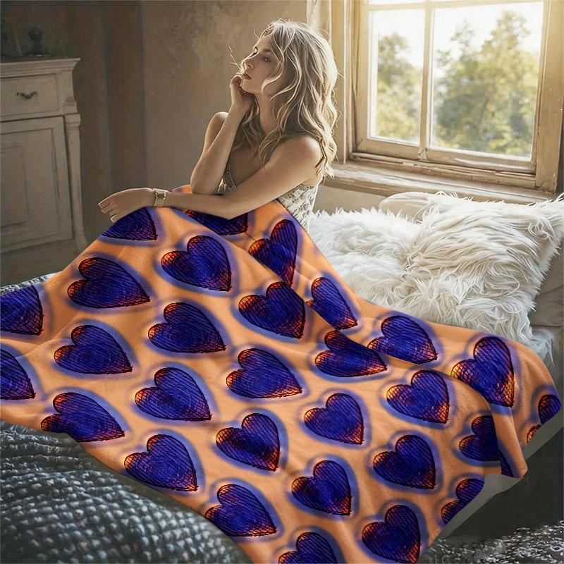 Purple Hearts Peach Flannel Blanket Perfect for Sofa Office Bed Travel Sleep Read Relax Camping Four Season Use