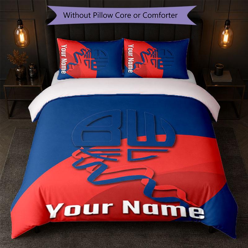 Set Biancheria da Letto Personalizzato con Nome Bolton Wanderers FC 1 Copripiumino + 2 Federe Logo Calcio Regalo Personalizzato per Occasioni Speciali Decorazione Camera da Letto