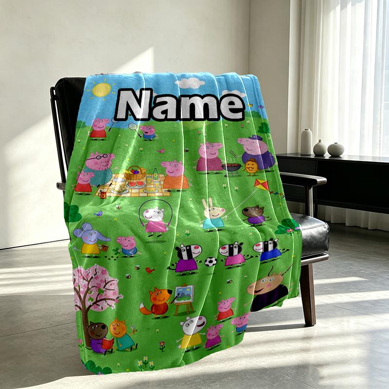 Custom Name Personalized Pink Pig Print Blankets, Home Decor, Bedroom, Sofa, Camping, Couch, Gifts for Birthday Christmas