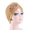 4Pcs Women Turban National Style Diamond Flower Beanie Elastic Head Wrap Cap Chemo Headwear Accessories