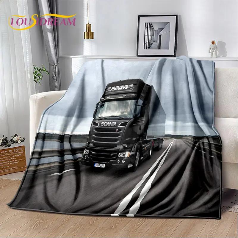 

3D Cartoon S-Scania Top Class Truck Plush Blanket,Flannel Blanket Throw Blanket for Living Room Bedroom Bed Sofa Picnic Cover 75x90cm