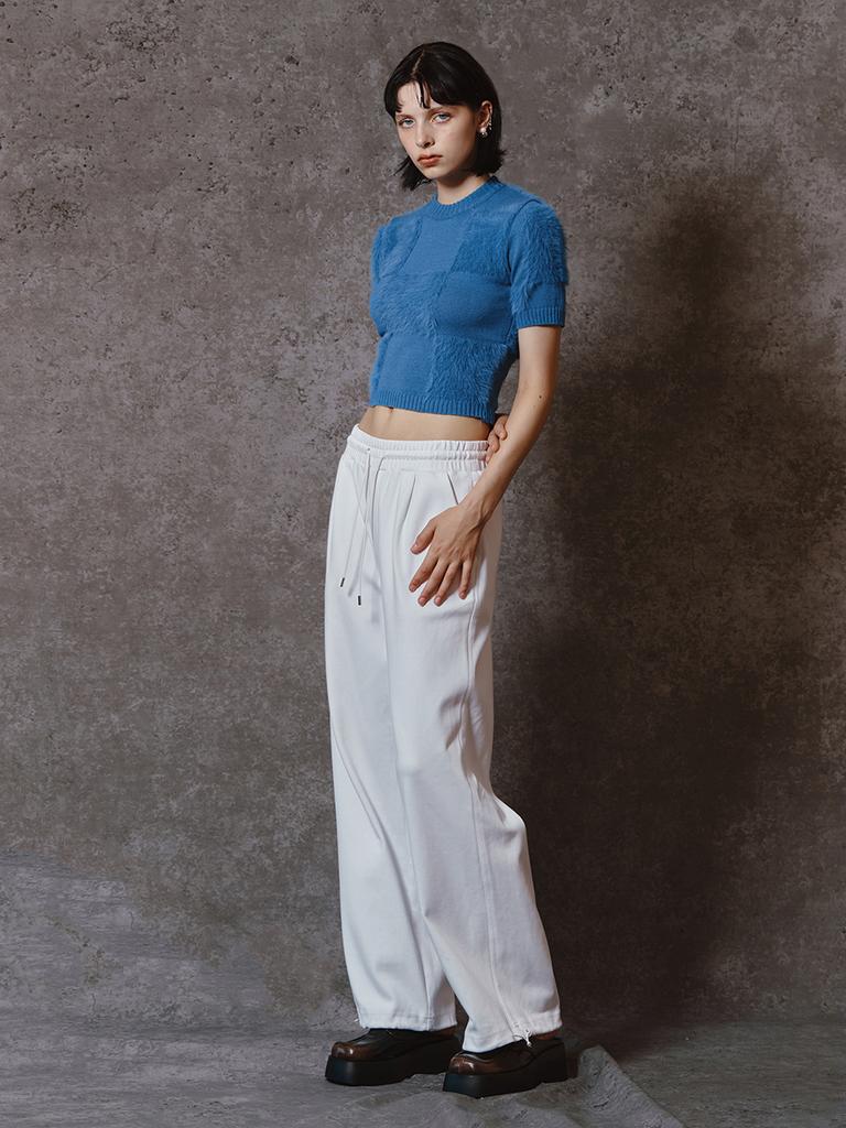 MEENDERI Soft Checkerboard Knit Top - Blue