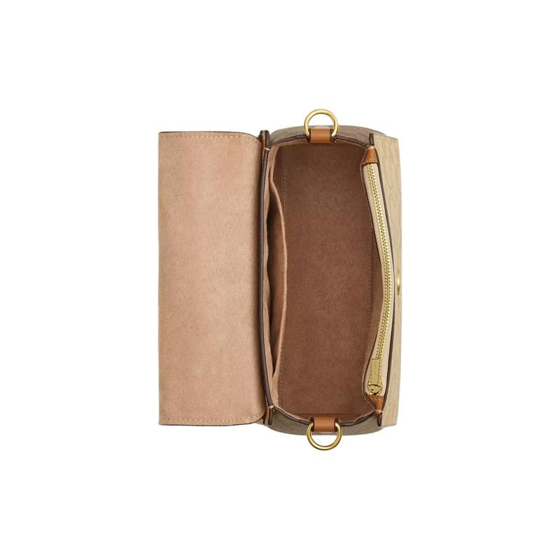 Coach Morgan 21 Logo Logo Druckknopf Beschichtetes Segel- und Kalbsleder Schultertasche Crossbody Handtasche Klein Damen Khaki