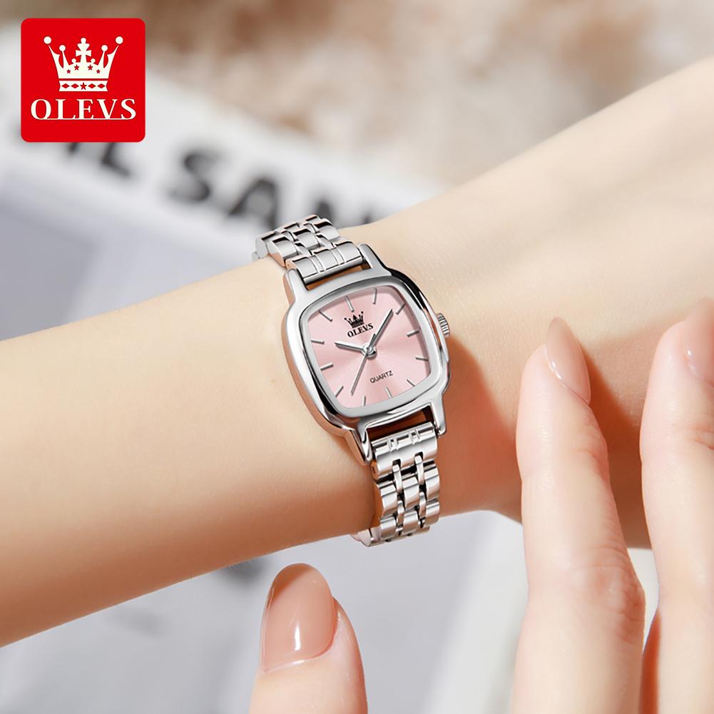 OLEVS 5675 NEW Woman Watch Elegant Square Waterproof Ladies Wristwatch Gifts Original Solid Steel Strap Quartz Watches For Women