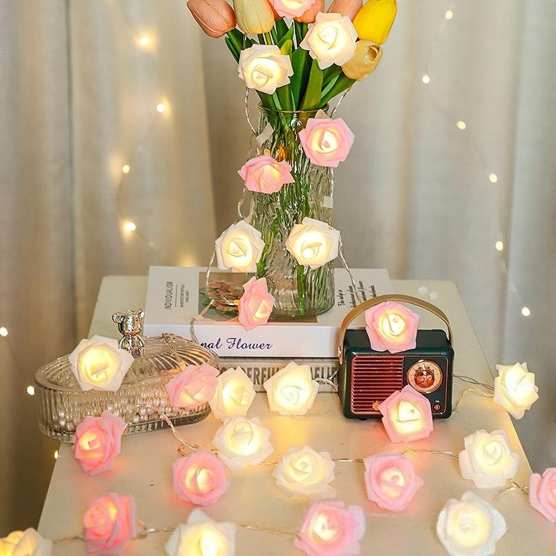 LED Pink Rose Flower String Lights USB powered for Wedding Home Party Birthday Festival Indoor Outdoor Decorations 1.5M/3M