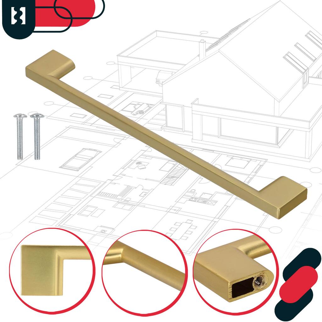 KOTARBAU® Kitchen Furniture Handle Classic Modern Oblong Long Matte Gold 221 MM Spacing 192 MM Set of 10