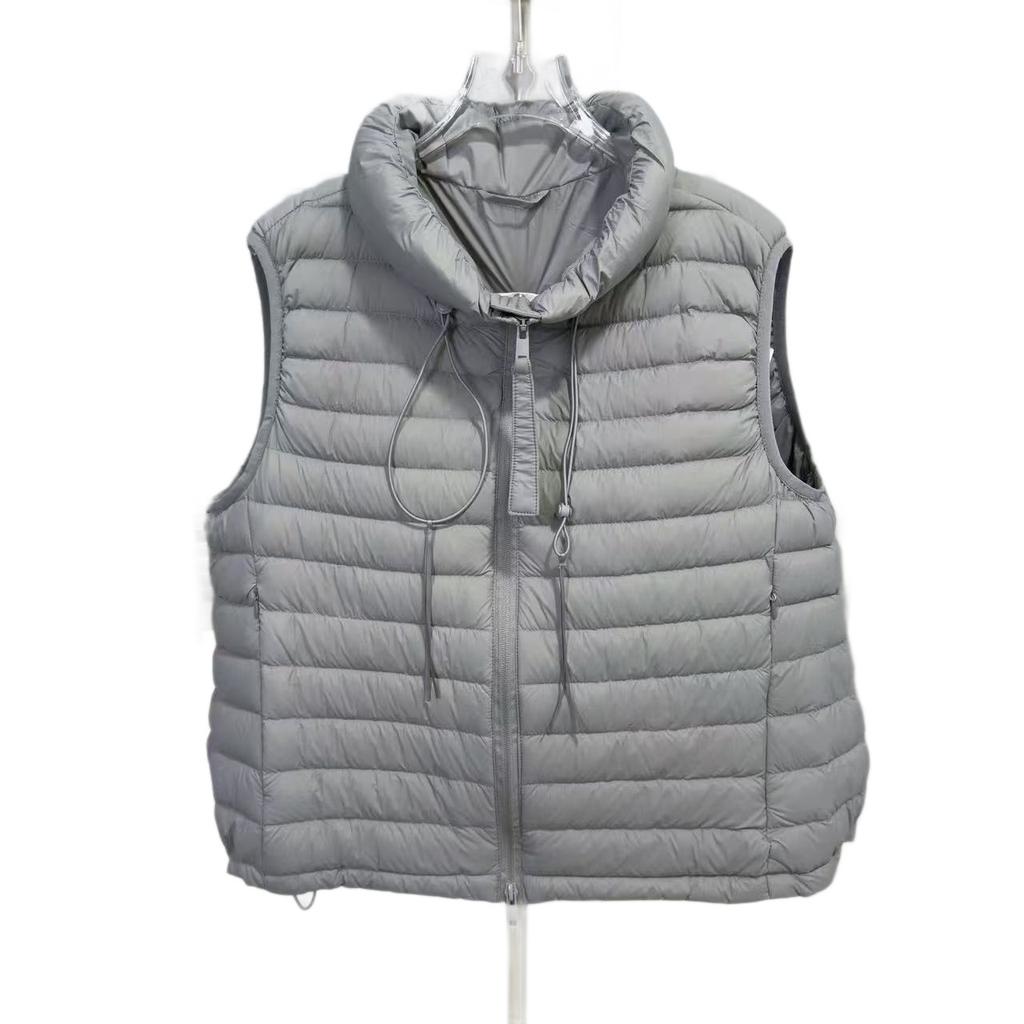 New white duck down down vest women's light stand-up collar hooded ribs pattern thermal vest wear vest