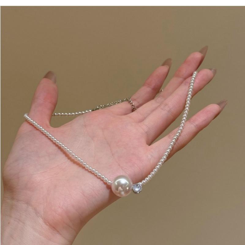

Simple White Imitation Pearl Necklace Bead Chain Punk Ladies Wedding Short Clavicle Necklace Girl Charm Party Zircon