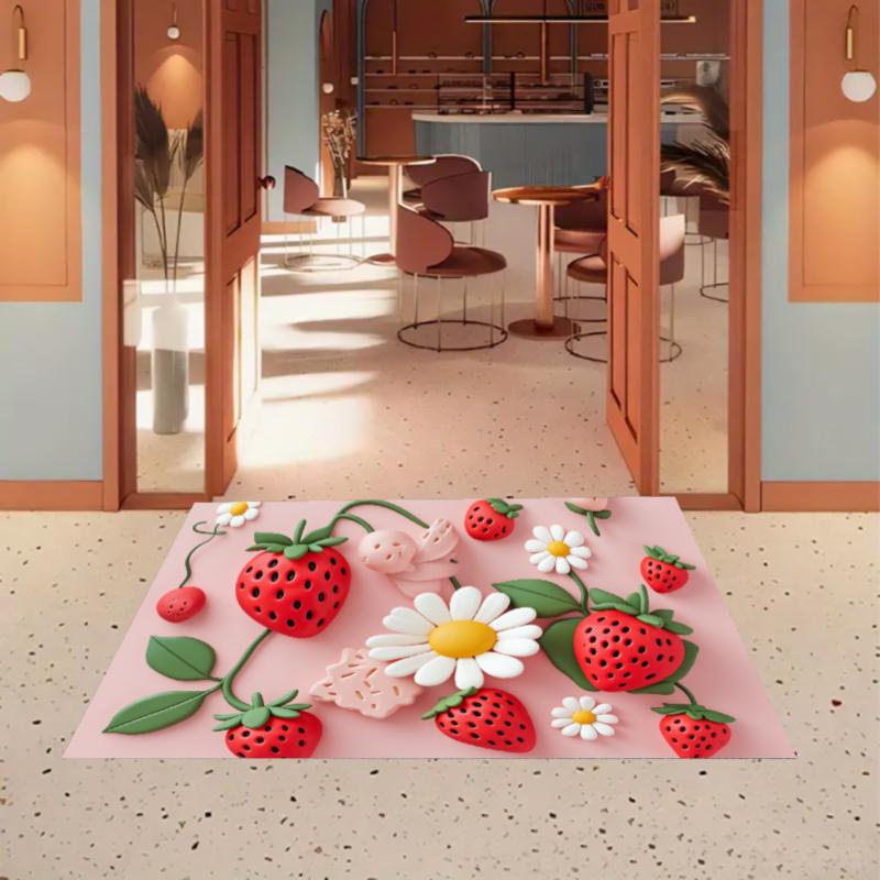 

3D Strawberry Daisy Rug Pink Sweet Girl Bedroom Rug Entryway Doormat Non Slip Soft Easy Clean Durable Kawaii Home Decor Carpet 40X60cm