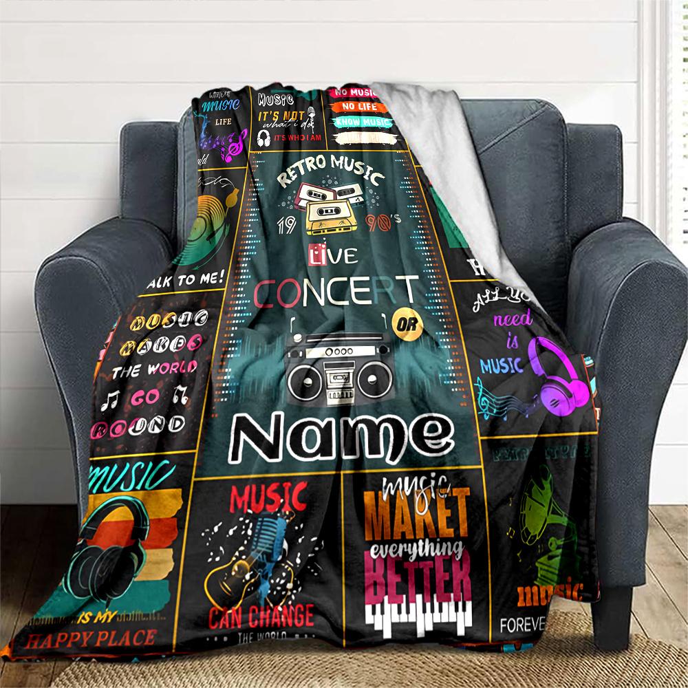 Retro Music Concert Poster Design Elements Gift Customizable Blanket Customize Text Warmthful Decor Perfect For Sofa Couch Office Bed Picnics Four