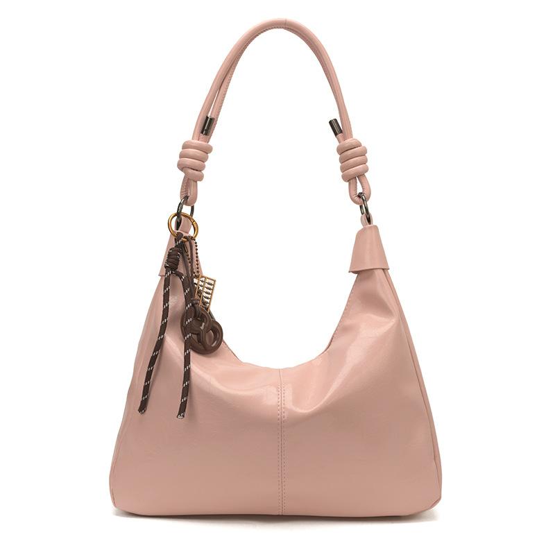Glossy Faux Leather Hobo Bag for Women with Knotted Handle Soft Shoulder Bag for Everyday Use Casual Outings