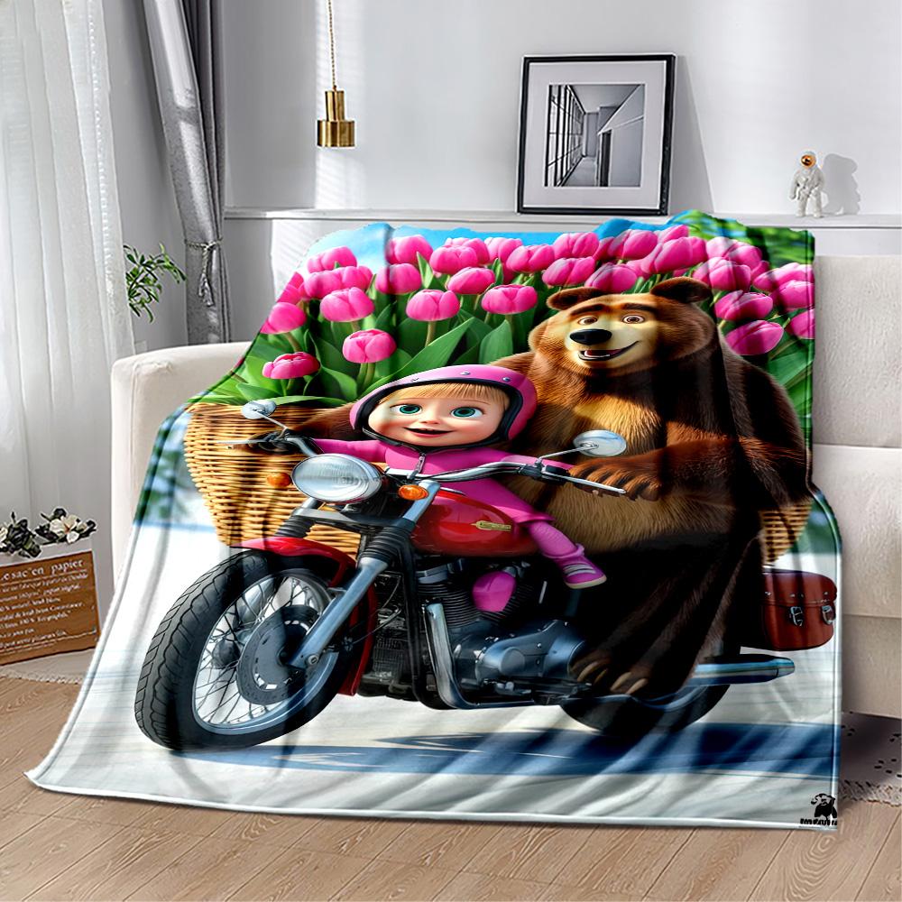 Masha Bear Blanket Durable Comfort Great for Picnics Bedding Seaside for All Seasons Stylish Decor Suitable for Gifting Relatives and Friends