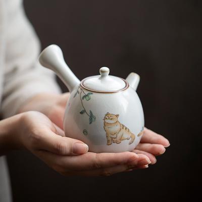 250ml Yuebai Ru Kiln Teapot Cute Cat Open Slice Ceramic Kung Fu Tea Set