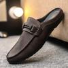 Fashion Men Half Slippers Summer Leather Breathable Mens Casual Shoes Slip-on Lazy Driving Shoes Comfortable Walking Loafers Moccasins