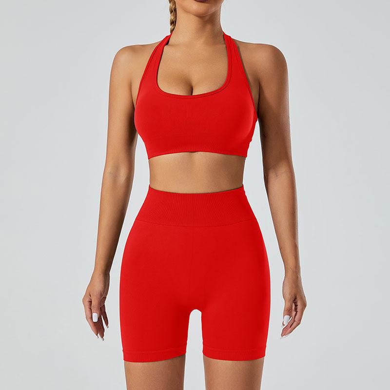 Yoga Outfit Women Seamless High Elastic Shorts Sports Bra Set With Moisture Wicking For Fitness And Running