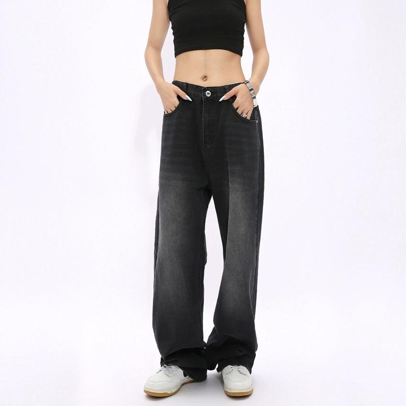 Vintage washed cat whisker white jeans drape floor-mopping wide-leg pants