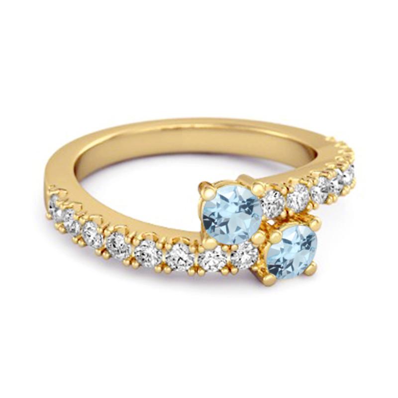Blue Topaz Twin Stone with Accents Bypass Ring - Sterling Silver Gold Vermeil