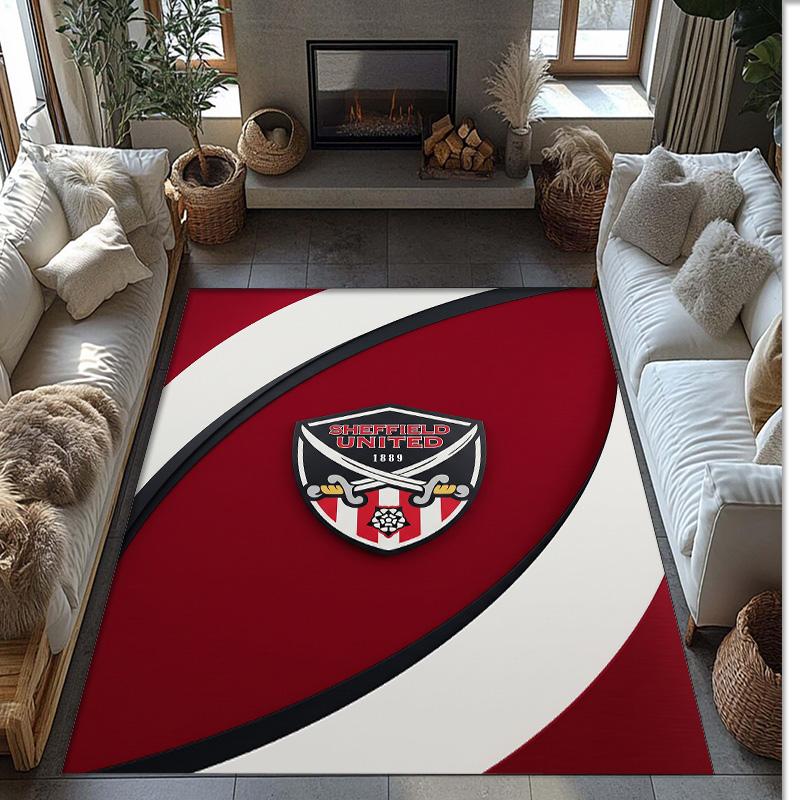 Sheffield United Football Print Crystal Velvet Rug, Comfortable Water Absorbent Non Slip Indoor Floor Carpet