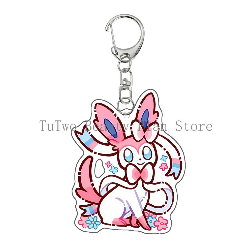 Anime Flower Eevee Espeon Umbreon Vaporeon Sylveon Jolteon Kawaii Cartoon Acrylic Keychain Women Bag Pendant Jewelry Accessories
