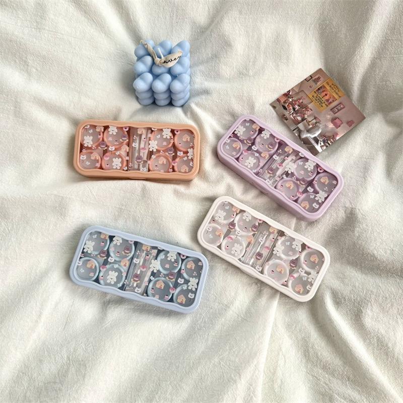 Cute Portable Cartoon Dog Bear Eye Contacts With Mirror Contact Lens Case Colored Lenses Container Box For Party Travel Set