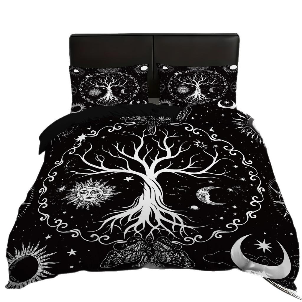 Quilt Cover Three-Piece Sun And Moon 3D Digital Printing Bed Kit Grinding Quilt Cover Pillowcase