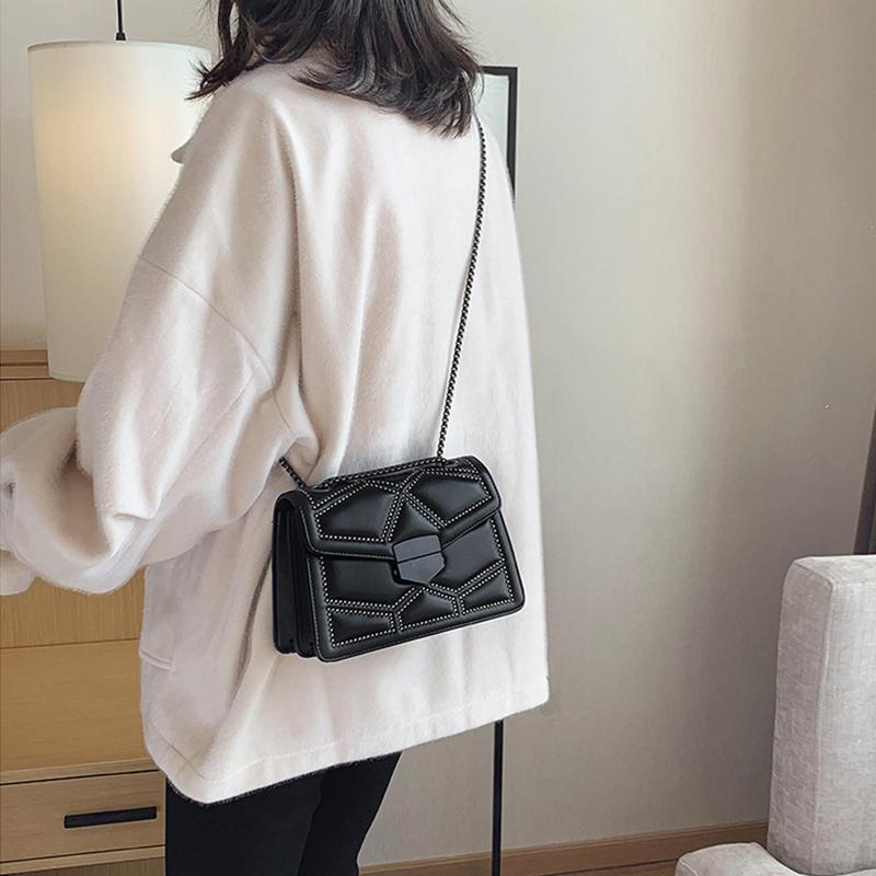 Yogodlns Rivet Shoulder Bags for Women Solid Color Chains Crossbody Handbag Leather Purse Tote