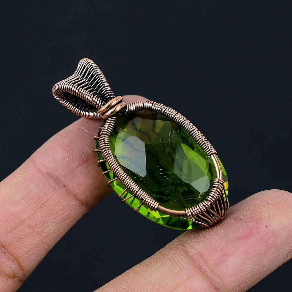 Tree of Life Peridot Gemstone Copper Wire Wrap Pendant Jewelry For Gift