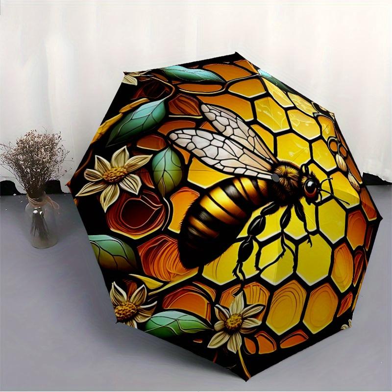 1pc Bee Honeycomb Automatic Open/close Umbrella, 8-Rib Sturdy Structure, Portable Travel Umbrella, Parties, Everyday Use, Outdoor Accessory,