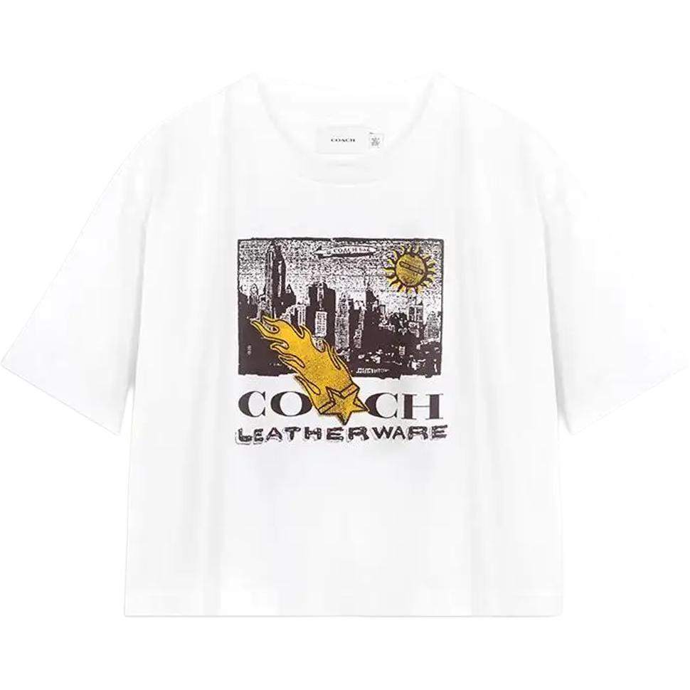 

Coach SS25 Patchwork Pattern Short Sleeve T-Shirt Women Tops White CZ068-WHT XS