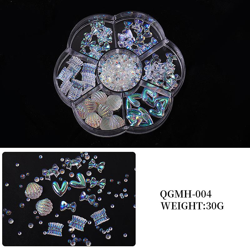 Nail Art Jewelry 7 Grid Plum Blossom Aurora Shell Nail Art Steel Ball Mixed Fingertip Diy Nail Art Decoration