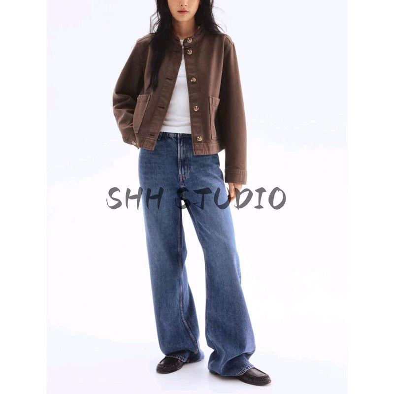 New Fall Women's Clothing French Style Stand Collar Profile Diagonal Cloth Button Cardigan Short Coat 1282397