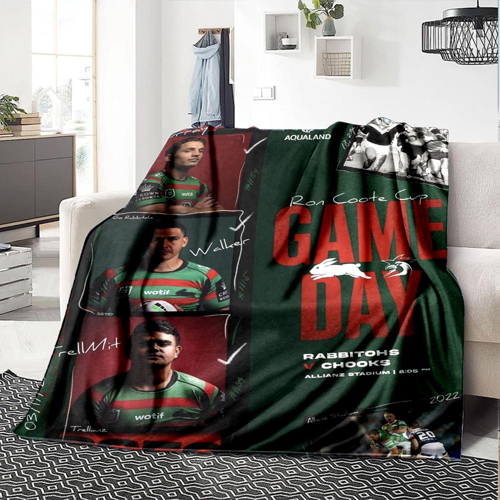 Rabbitohs Rugby Team Game Day Collage Print Fleece Blanket Rugby Fan Soft Warm Throw Blanket for Sofa Bedroom Home Decor Gift