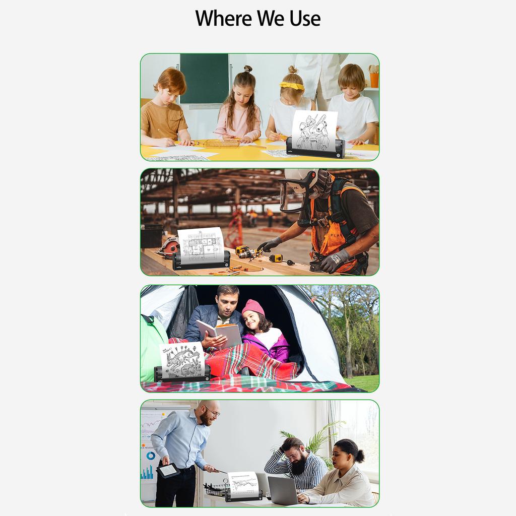 Imprimantă de hârtie PeriPage A4 Transfer termic direct 304 dpi Imprimantă fără fir mobilă 210 mm mini mobilă