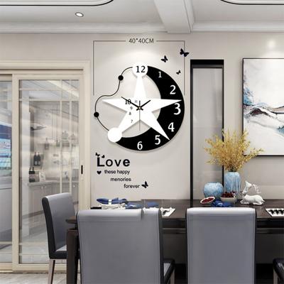 Personality Fashion Art Star Moon Quartz Wall  Clock Silent Movement Bedroom Living Room Home