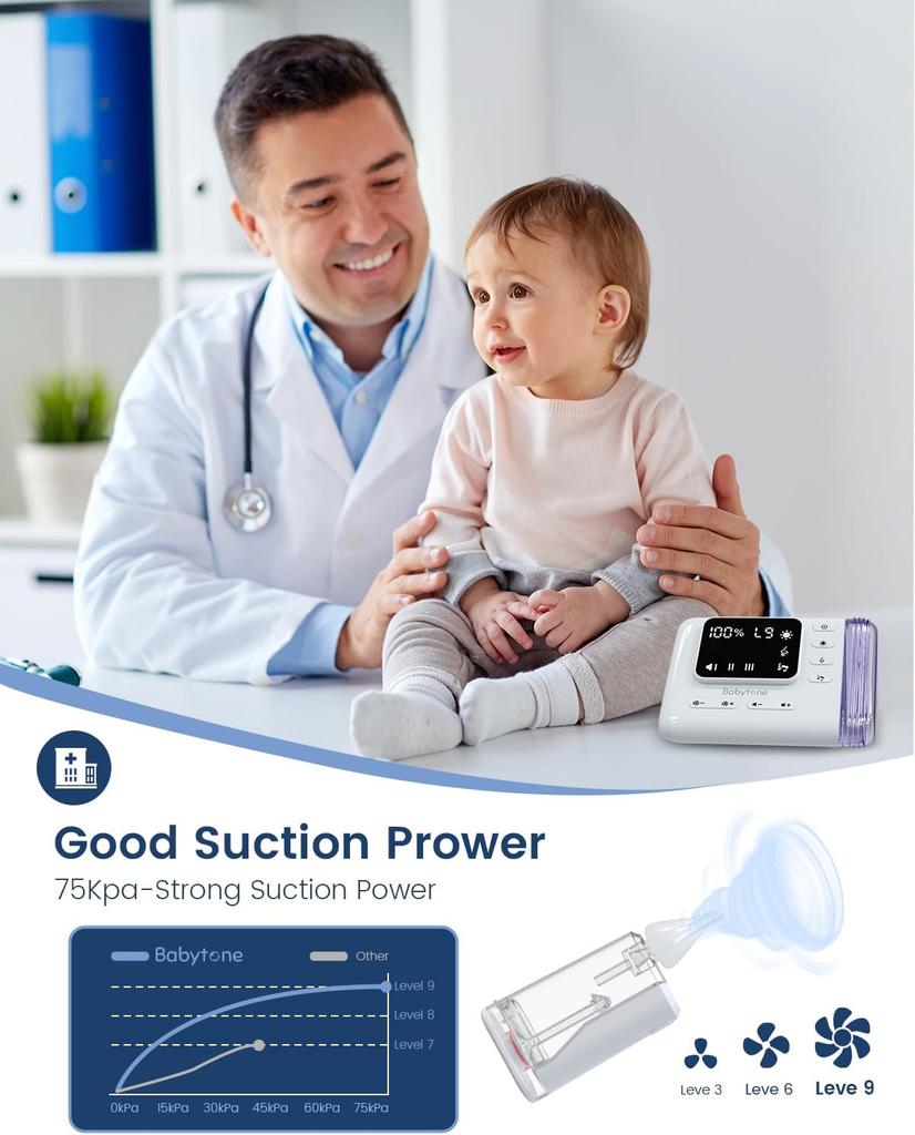 Electric Baby Nasal Aspirator with 3 Tips 9 Suction Levels, Nose Suction for Babies Toddler Infant Adult