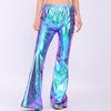 Damen-Schlaghose, glänzend, metallisch, einfarbig, elastische Taille, Damen, weiblich, Bühnenaufführung, ausgestellte Hose, Vintage-Disco-Party-Kostüm