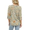 Women Casual Floral Print Loose Fit Round Neck Three Quarter Sleeve Blouse Lightweight Comfortable Top for Everyday Wear
