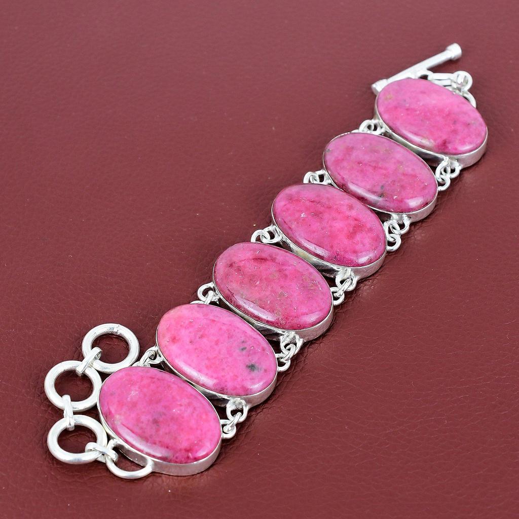 Rhodonite bracelet natural gemstone bracelet handmade antique jewelry 925 sterling silver bracelet adjustable chain bracelet gifts for wife