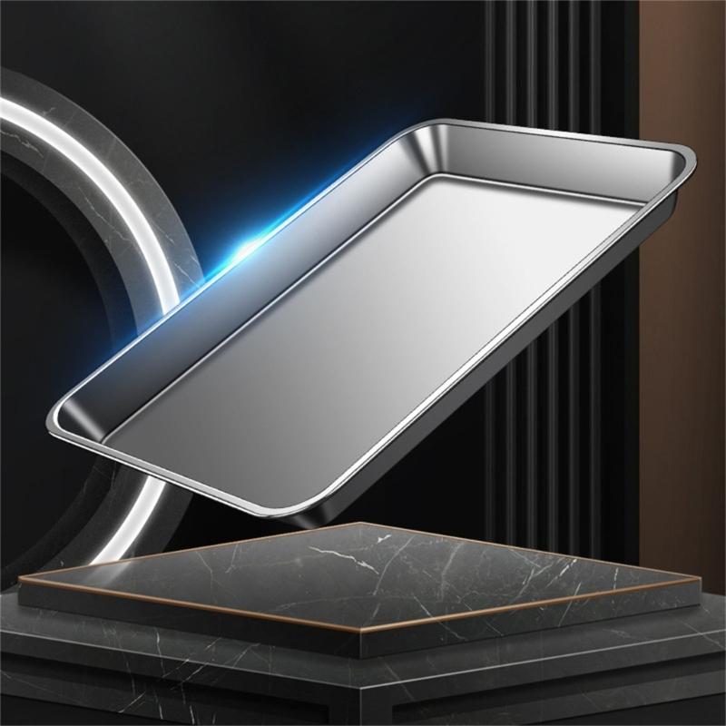 304 Roestvrij Staal Bakplaat Rechthoekig Platte Bodem Ovenbakplaat Voor Gebak En Broden Roestvrij Barbecue Schaal