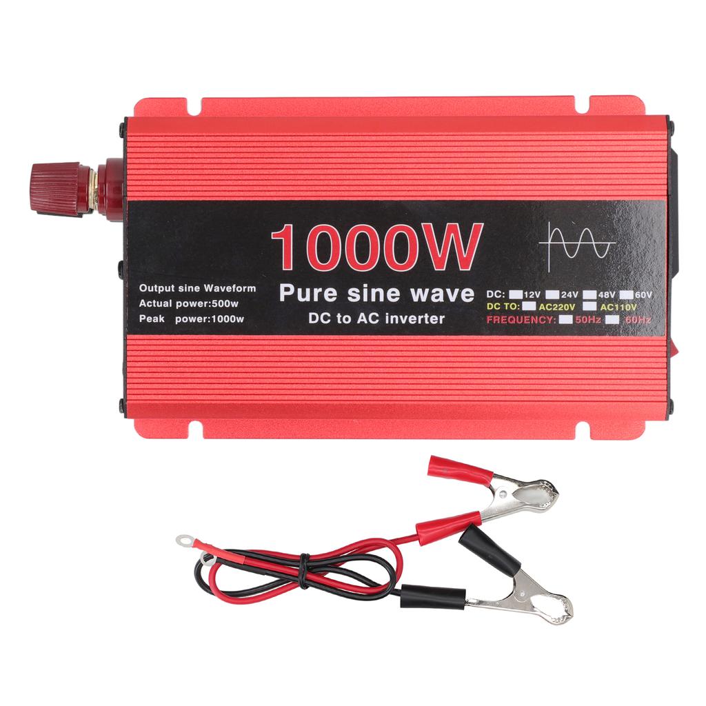 Power Inverter 1000W Pure Sine Wave DC 12V To AC 220V Overload Protection for Solar Wind Car Power